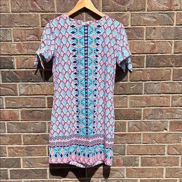 Cabana Life Colorful Geometric Pattern Coral Blue Summer Sun Beach Tie Dress S - Picture 16 of 16